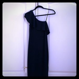One shoulder or off the shoulder navy number